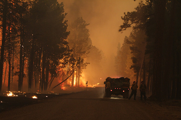 Engines Patrol a Burnout on the Wallow Fire