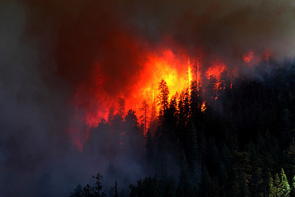 As a West Wind lifts the smoke visability improves on the Wallow Fire near Greer