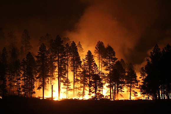 Nighttime on the Wallow Fire along the 26 Road